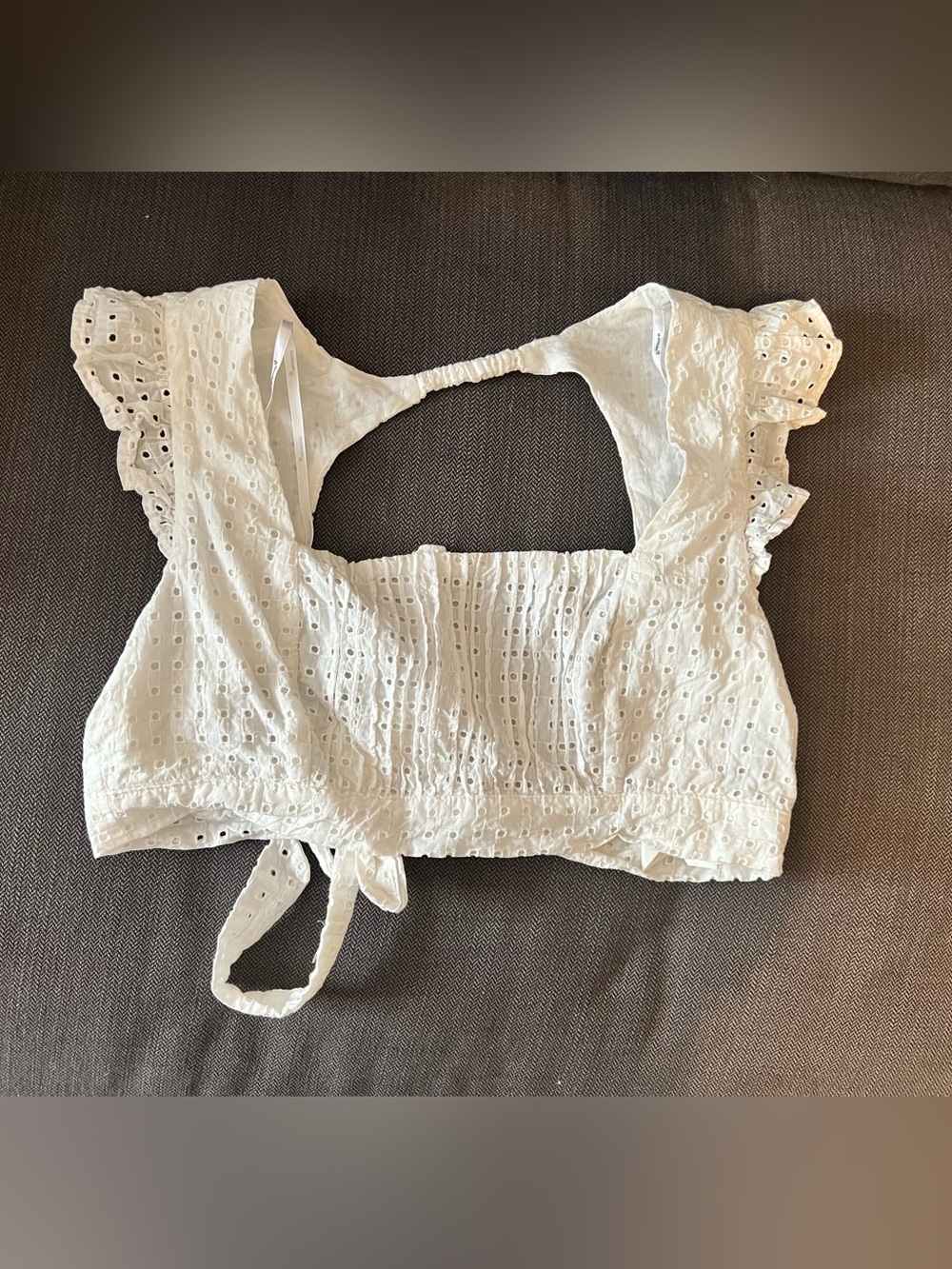 MINKPINK White Eyelet Tie-Back Crop Top